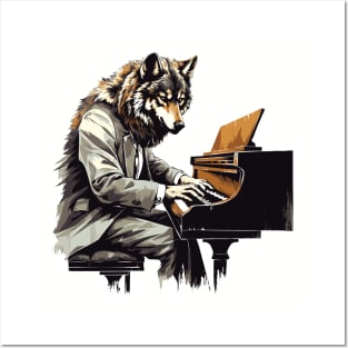 Wolf Playing Piano Posters and Art